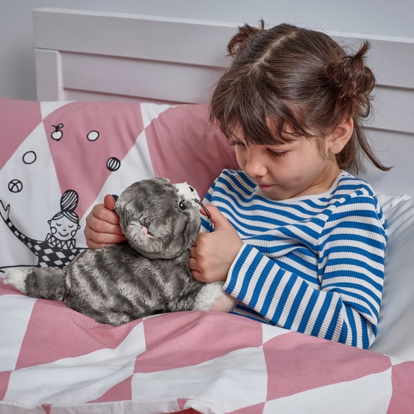 LILLEPLUTT soft toy, cat grey/white