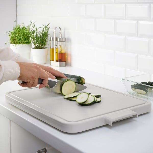 LILLHAVET chopping board, light grey, 49x35 cm