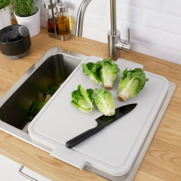 LILLHAVET chopping board, light grey, 49x35 cm