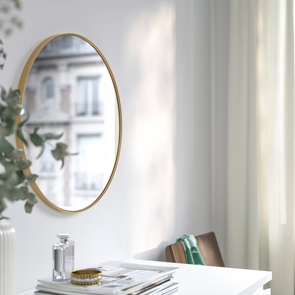 LINDBYN mirror, gold-colour, 50 cm