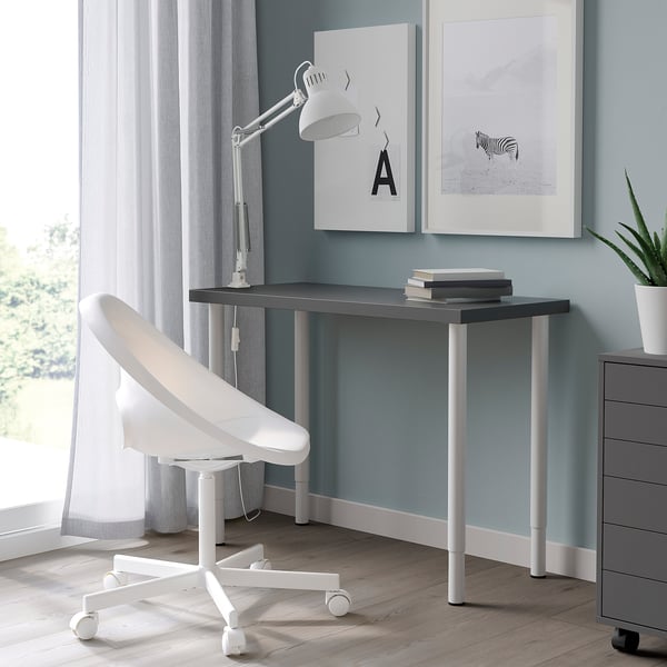 LINNMON / OLOV desk, dark grey/white, 100x45 cm