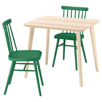 LISABO / HÖGVED table and 2 chairs, ash veneer/green, 88 cm