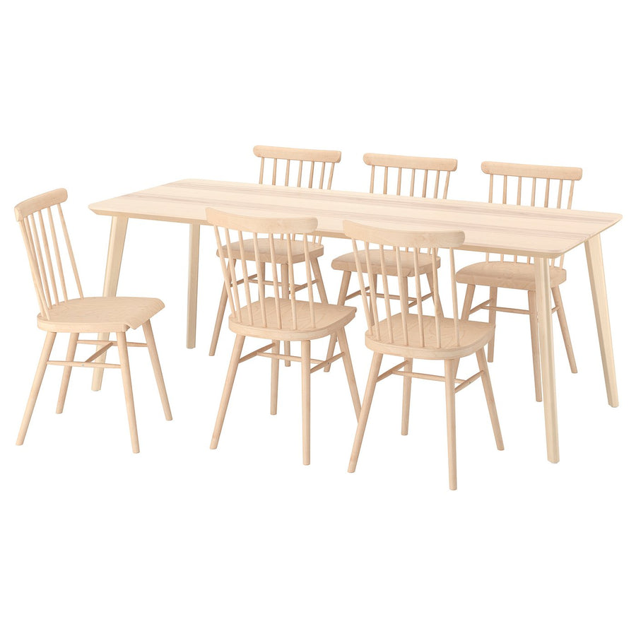 LISABO / HÖGVED table and 6 chairs, ash/birch veneer, 200x78 cm