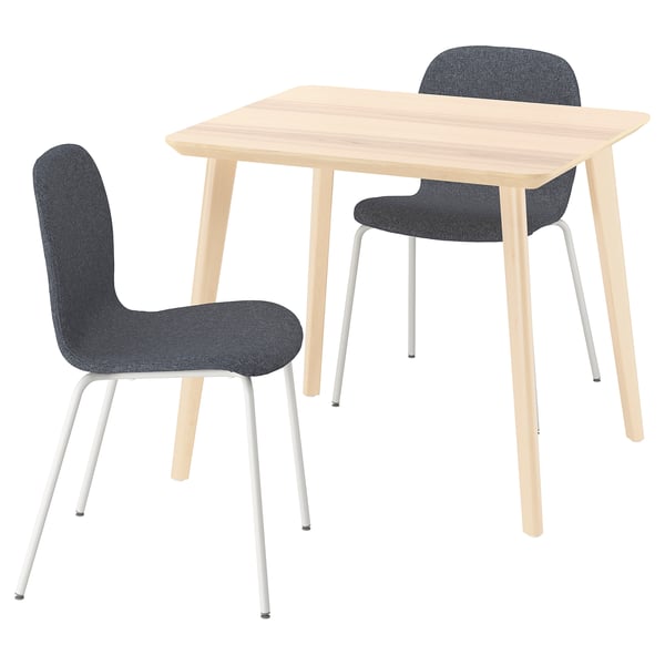 LISABO / KARLPETTER table and 2 chairs, ash veneer/Gunnared medium grey white, 88x52 cm