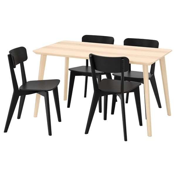 LISABO / LISABO table and 4 chairs, ash veneer/black, 140x78 cm