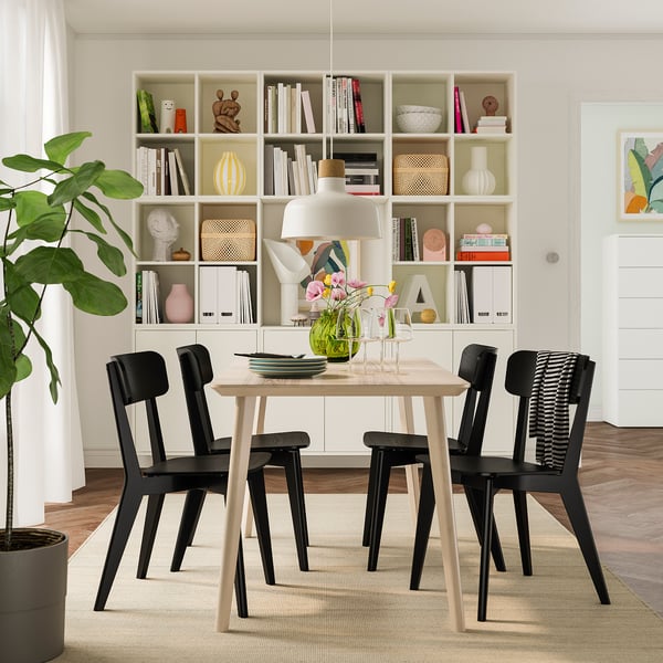 LISABO / LISABO table and 4 chairs, ash veneer/black, 140x78 cm