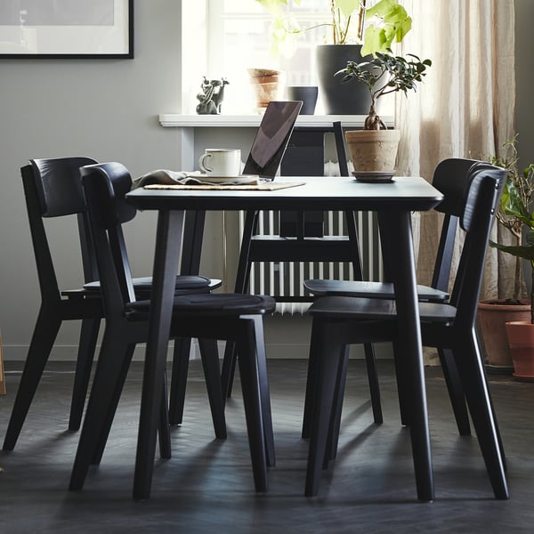 LISABO / LISABO table and 4 chairs, black/black, 140x78 cm
