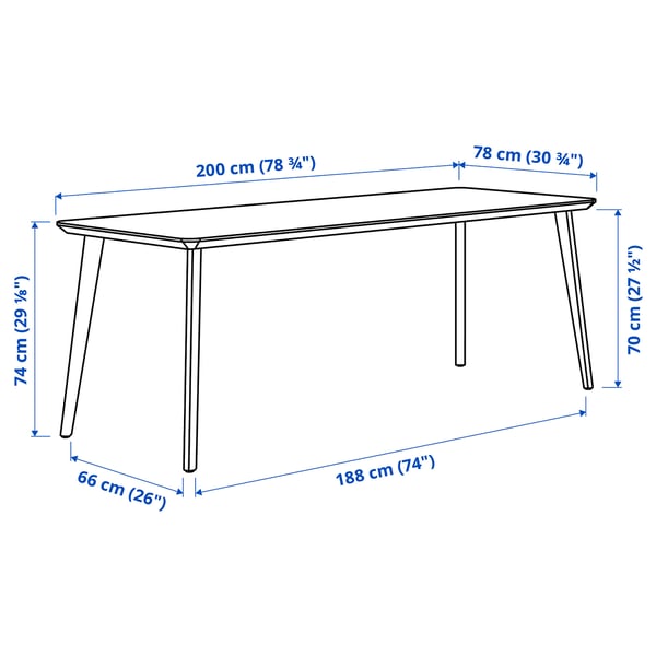 LISABO / LISABO table and 6 chairs, ash/Tallmyra white/black, 200x78 cm