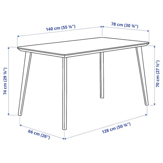 LISABO / LYCKAN table and 4 chairs, ash veneer/yellow birch veneer, 140x78 cm