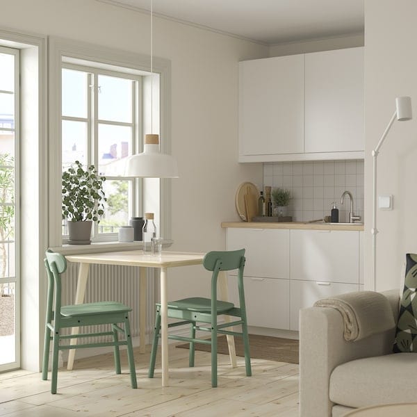 Ikea LISABO / RÖNNINGE - Table and 2 chairs, ash veneer/green,88x78 cm