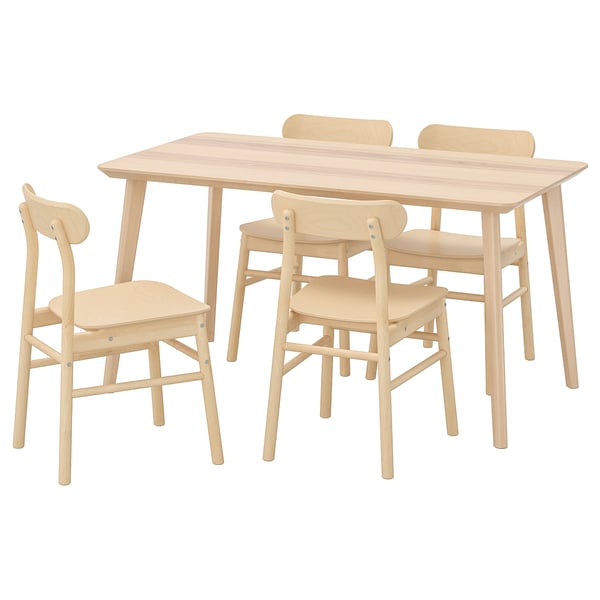 LISABO / RÖNNINGE table and 4 chairs, ash veneer/birch, 140x78 cm