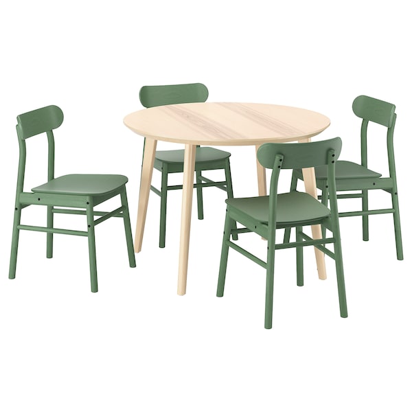 LISABO / RÖNNINGE - Table and 4 chairs, ash veneer/green,105 cm