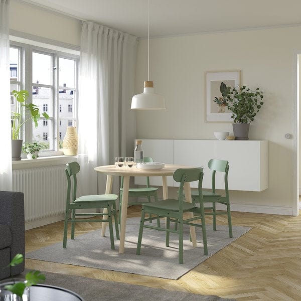 Ikea LISABO / RÖNNINGE - Table and 4 chairs, ash veneer/green,105 cm