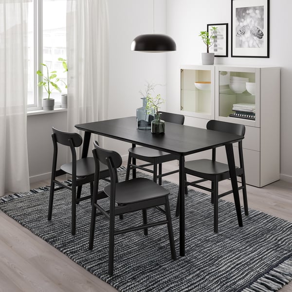 LISABO / RÖNNINGE table and 4 chairs, black/black, 140x78 cm