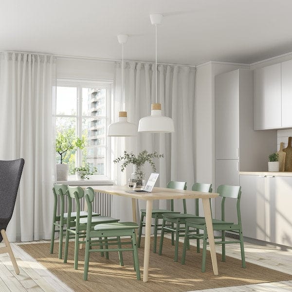 Ikea LISABO / RÖNNINGE - Table and 6 chairs, ash veneer/green,200x78 cm