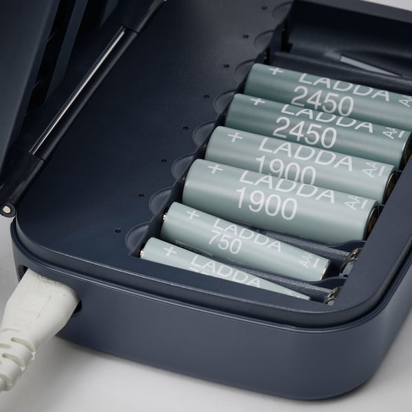 LITOSFÄR battery charger with storage, dark blue, 11.0x5.5 cm