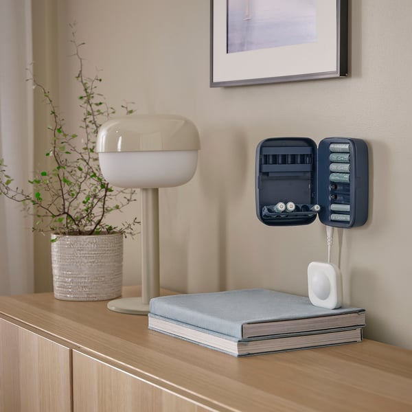 LITOSFÄR battery charger with storage, dark blue, 11.0x5.5 cm