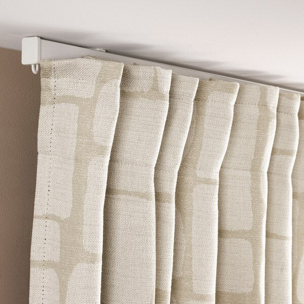 LÖNNSTÄVMAL block-out curtains, 1 pair, beige/with heading tape, 145x300 cm