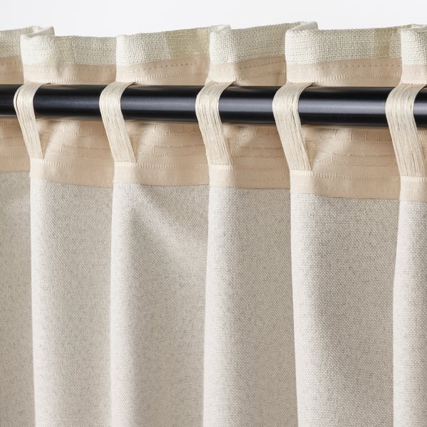 LÖNNSTÄVMAL block-out curtains, 1 pair, beige/with heading tape, 145x300 cm