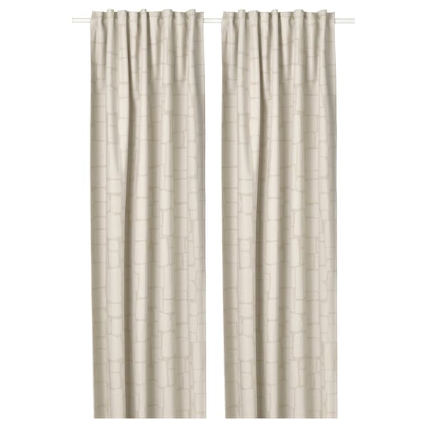 LÖNNSTÄVMAL block-out curtains, 1 pair, beige/with heading tape, 145x300 cm