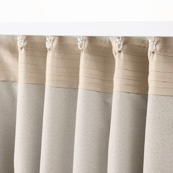 LÖNNSTÄVMAL block-out curtains, 1 pair, beige/with heading tape, 145x300 cm