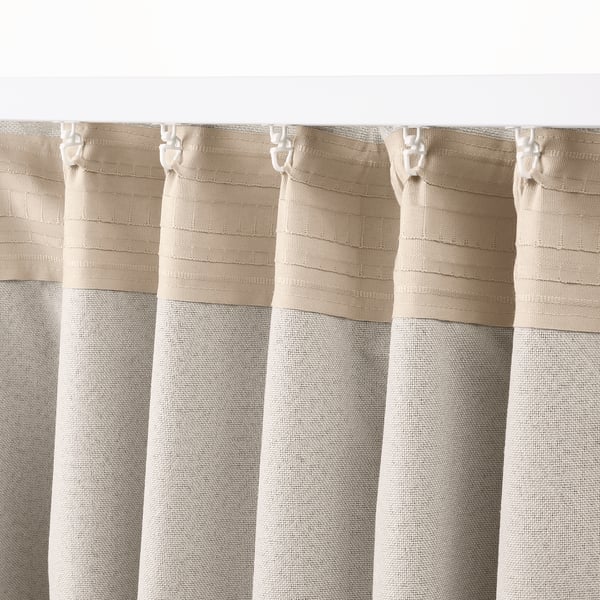 LÖNNSTÄVMAL block-out curtains, 1 pair, beige/with heading tape, 145x300 cm