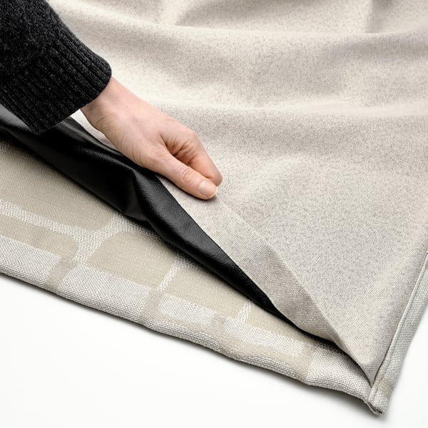 LÖNNSTÄVMAL block-out curtains, 1 pair, beige/with heading tape, 145x300 cm