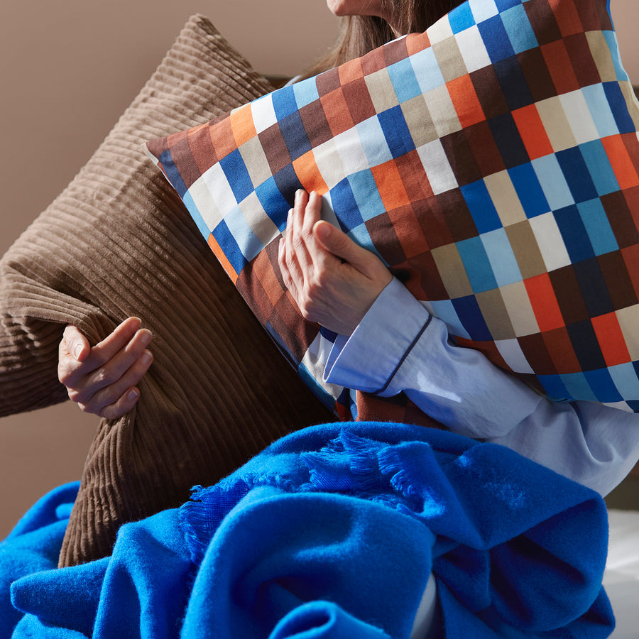 LÖVNATURSKOG cushion cover, brown/blue, 50x50 cm