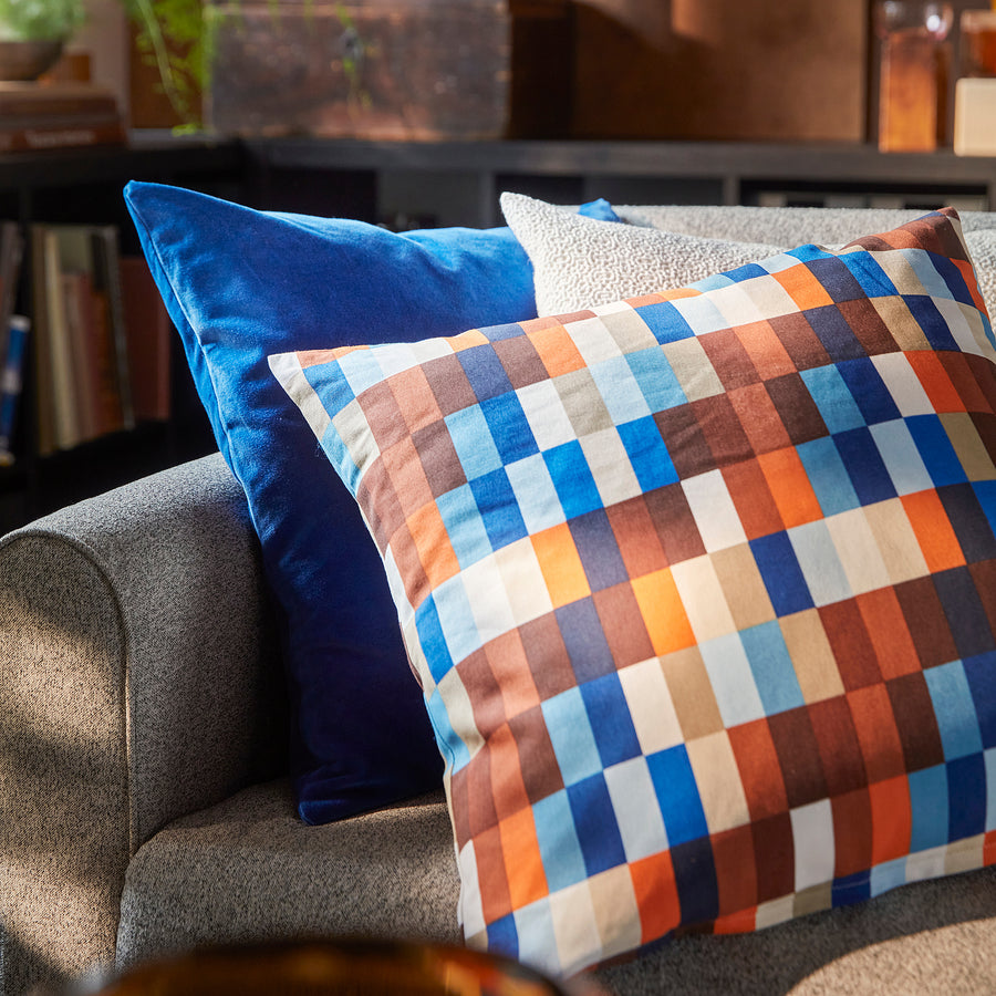 LÖVNATURSKOG cushion cover, brown/blue, 50x50 cm