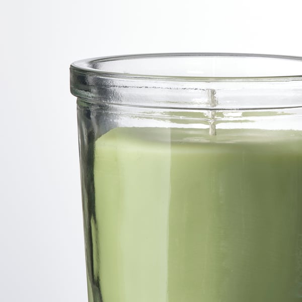 LÖVSKOGSLUND scented candle in glass, Apple/light green, 20 h