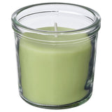 LÖVSKOGSLUND scented candle in glass, Apple/light green, 20 hr