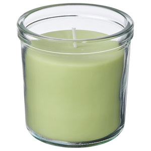 LÖVSKOGSLUND scented candle in glass, Apple/light green, 40 h