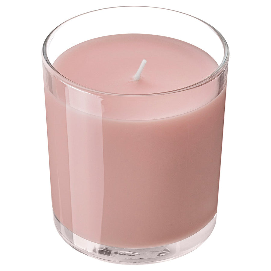 LOTSFÅGEL scented candle in glass, Red berries light pink, 40 hr