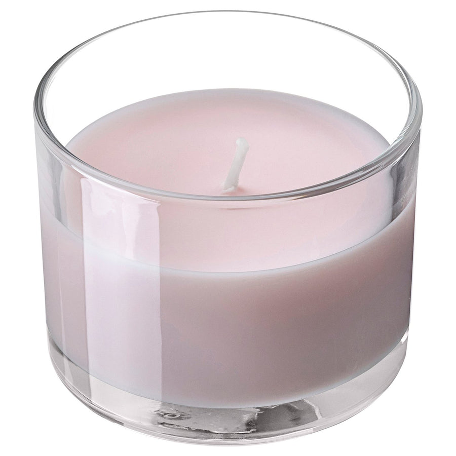 LOTSFÅGEL scented candle in glass, Pink flowers pale pink, 8 cm