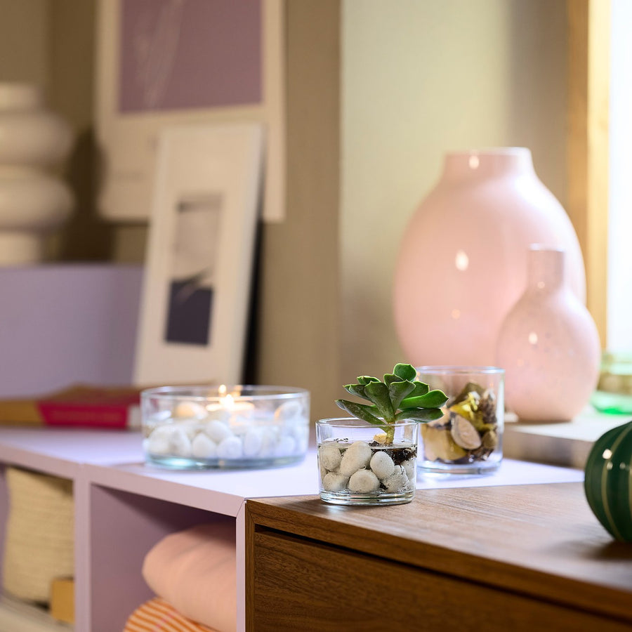 LOTSFÅGEL scented candle in glass, Pink flowers pale pink, 8 cm