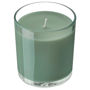 LOTSFÅGEL scented candle in glass, Fig leaf green, 40 hr