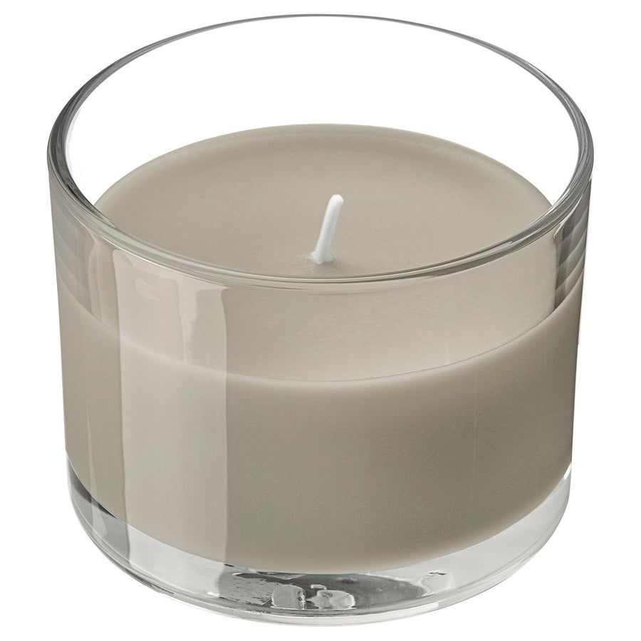 LOTSFÅGEL scented candle in glass, Sandalwood & patchouli brown, 8 cm