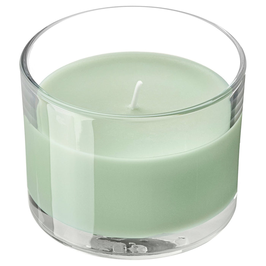 LOTSFÅGEL scented candle in glass, Apple light green, 8 cm