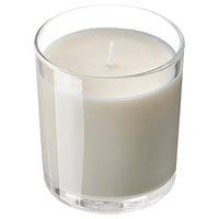 LOTSFÅGEL scented candle in glass, Vanilla pale beige, 40 hr