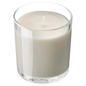 LOTSFÅGEL scented candle in glass, Vanilla pale beige, 40 hr