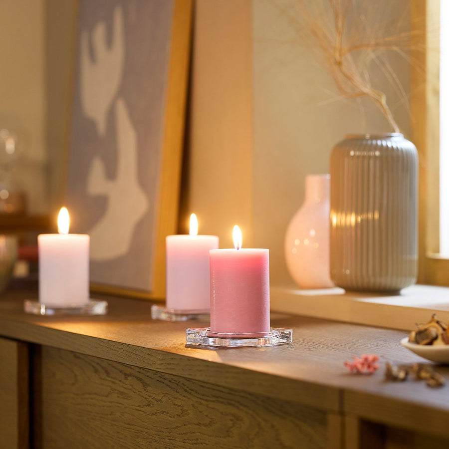 LOTSFÅGEL scented pillar candle, Pink flowers pink, 30 hr, 3 pack