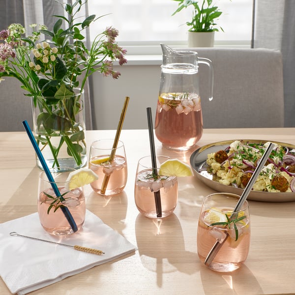 LUFTTÄT drinking straws/cleanbrush set of 5, mixed shapes mixed colours