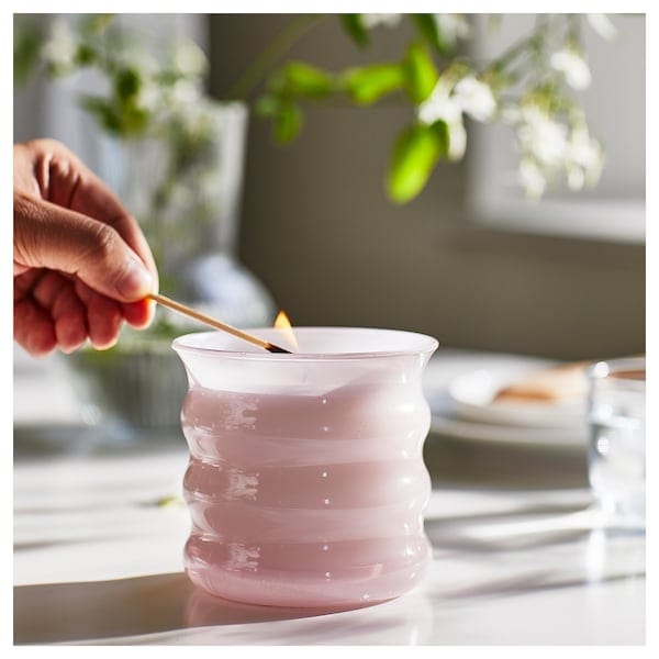 Ikea LUGNARE - Scented candle in glass, Jasmine/pink, 50 hr