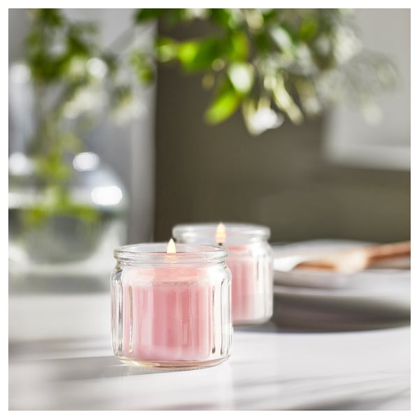 LUGNARE scented candle in glass, Jasmine/pink, 12 h