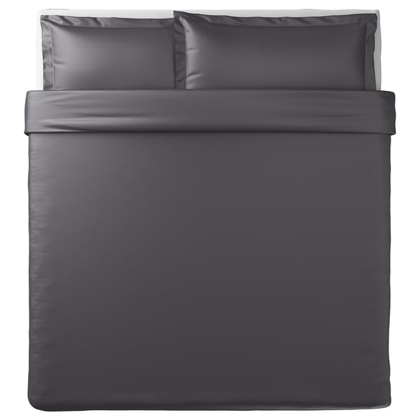 LUKTJASMIN duvet cover and 2 pillowcases, dark grey, 220x240 cm