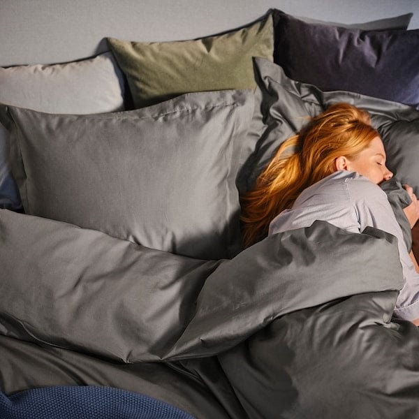 Ikea LUKTJASMIN - Duvet cover and pillowcase, dark grey, 150x200/50x80 cm