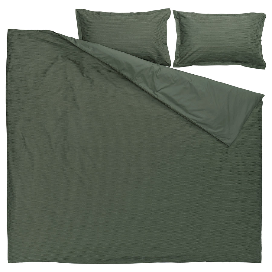 LUKTVICKER duvet cover and 2 pillowcases, dark green, 220x240 cm