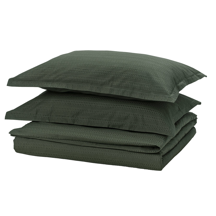 LUKTVICKER duvet cover and 2 pillowcases, dark green, 220x240 cm