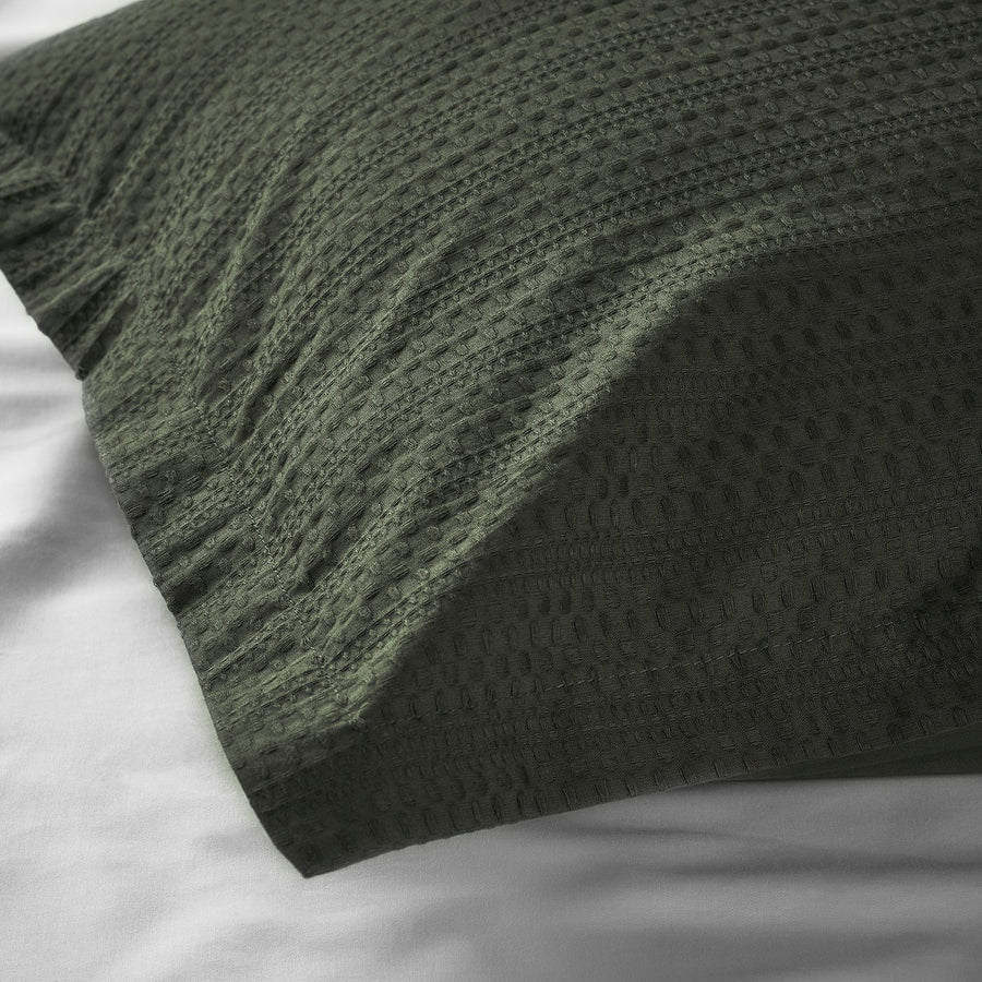 LUKTVICKER duvet cover and pillowcase, dark green, 150x200/50x80 cm