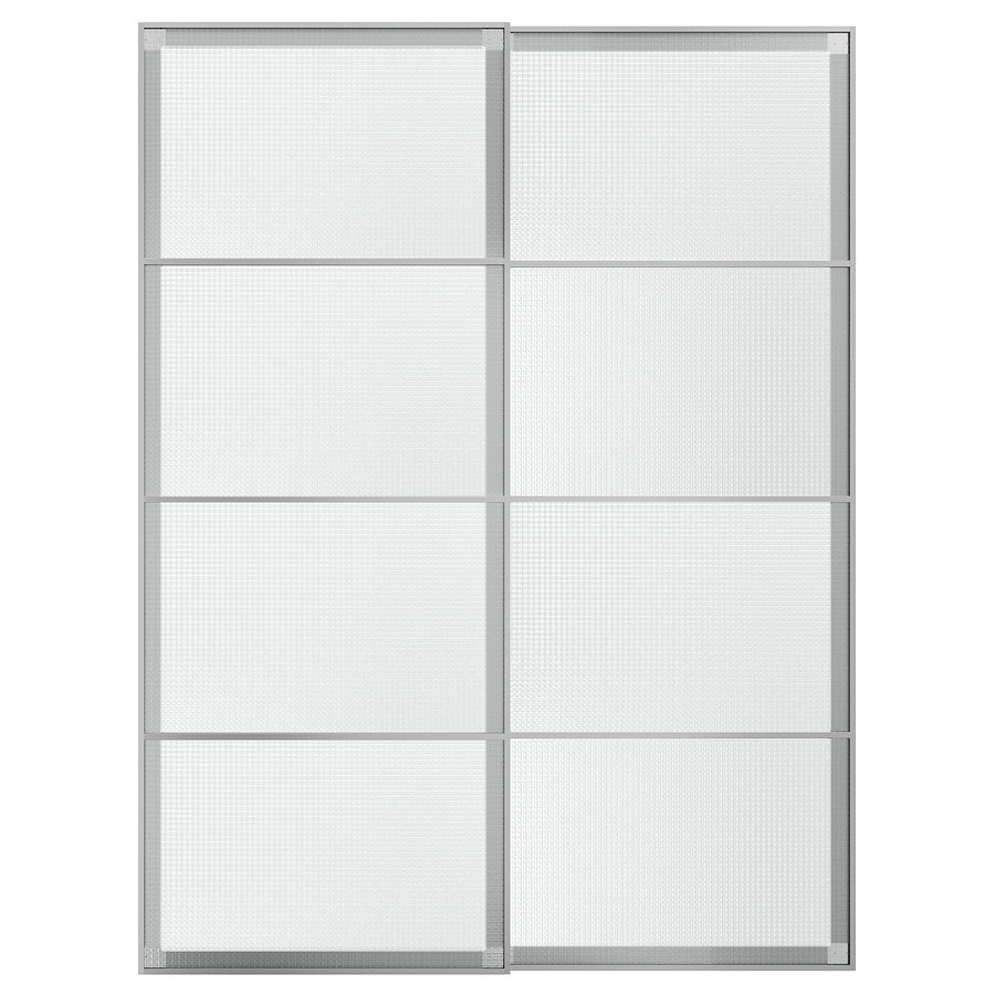 LUNDBRÄSMA pair of sliding doors, aluminium/checkered glass, 150x201 cm
